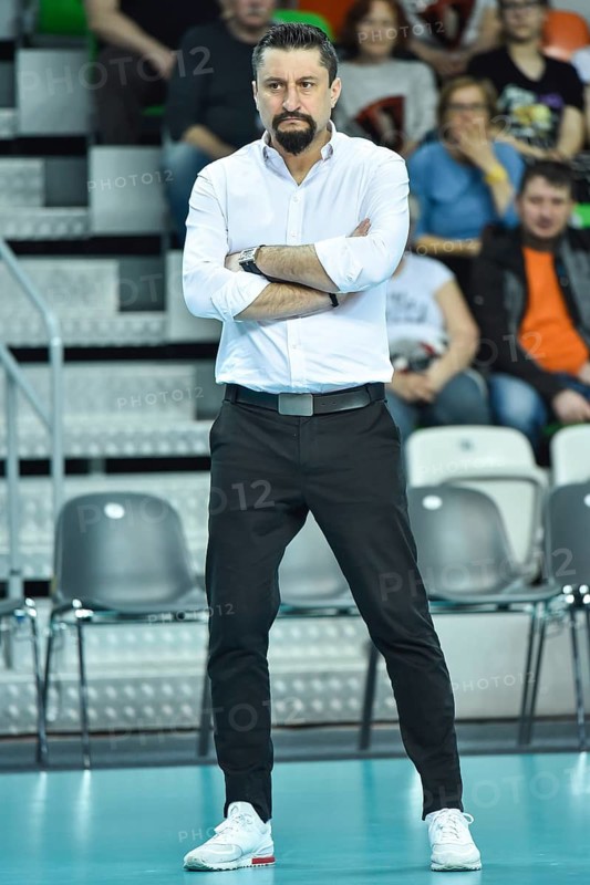 LUBIN, POLAND - MARCH 3, 2019: Men's Volleyball Polish PlusLiga match J-2 play-off Cuprum Lubin - vs Chemik Bydgoszcz 3:1. Jakub Bednaruk coach of Chemik