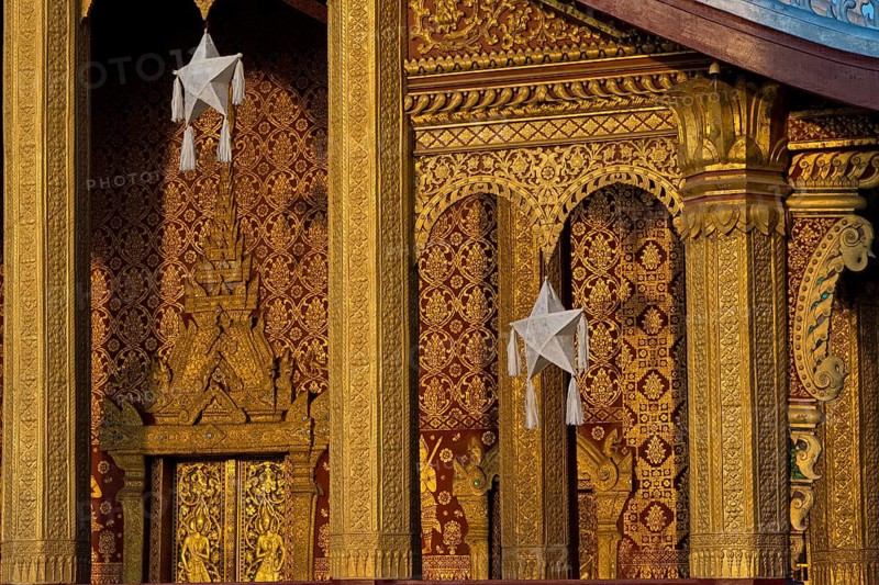 Sunrise, morning atmosphere at Wat Sibounheuang Buddhist monastery, Luang Prabang, Laos, Southeast Asia