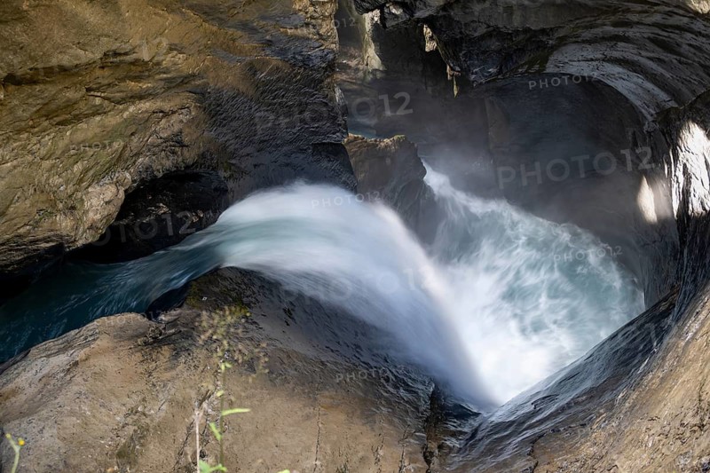 Waterfall in a rocky gorge of Trümmelbach, Trümmelbach Falls, long time exposure, Lauterbrunnen, Bernese Oberland, Switzerland