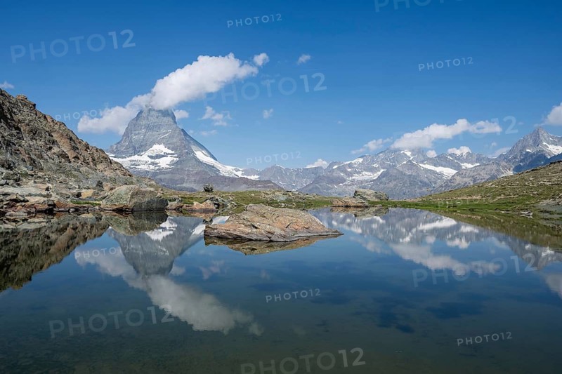 Matterhorn reflected in Riffelsee, Zermatt, Valais, Switzerland