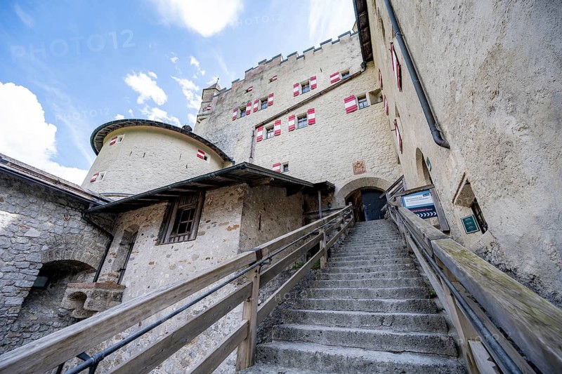 Entrance stairs to Hohenwerfen Fortress, Werfen, Pongau, Salzburg state, Austria