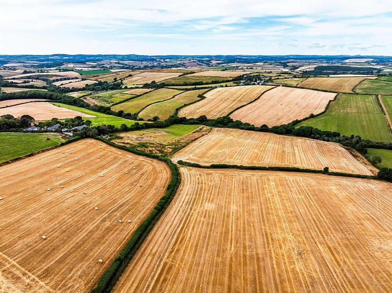 Cornwall Fields and Farms from a drone, Polruan, Cornwall, EnglandDefault