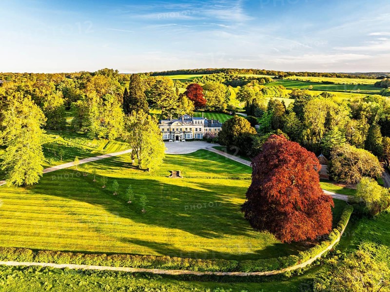 Fields and Farms over Horsebridge nad Stockbridge from a drone, Hampshire, England, United Kingdom