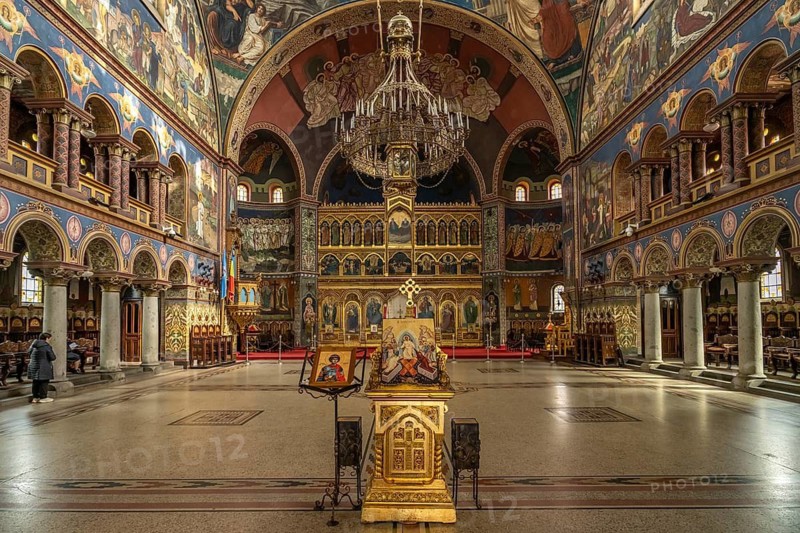 Interior of the Holy Trinity Orthodox Cathedral in Sibiu or Sibiu, Transylvania, Romania