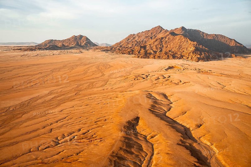 Aerial view, evening mood, canyons in the Namib Desert behind Naukluft Mountains, Namib Naukluft Park, Namibia