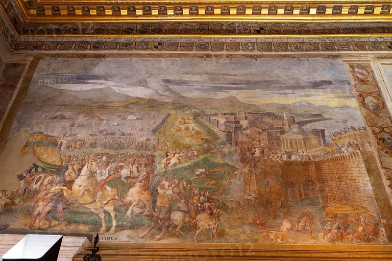 Wall painting of the Siege and Fall of Aquileia in the Parliament Hall, Castello di Udine, Friuli-Venezia Giulia, Italy