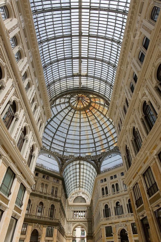 Galleria Umberto I, interior view with glass roofs and dome, historic shopping arcade, Naples, Province of Campania, Italy