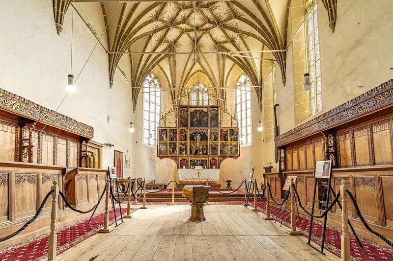 Interior and altar of the Biertan fortified church, UNESCO World Heritage Site in Biertan or Birthälm, Transylvania, Romania
