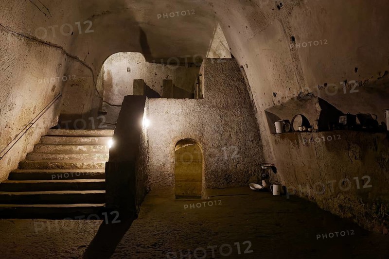 Tuff cave, quarry, in the Borbonica Gallery, Bourbon Tunnel, Naples underground, Campania province, Italy