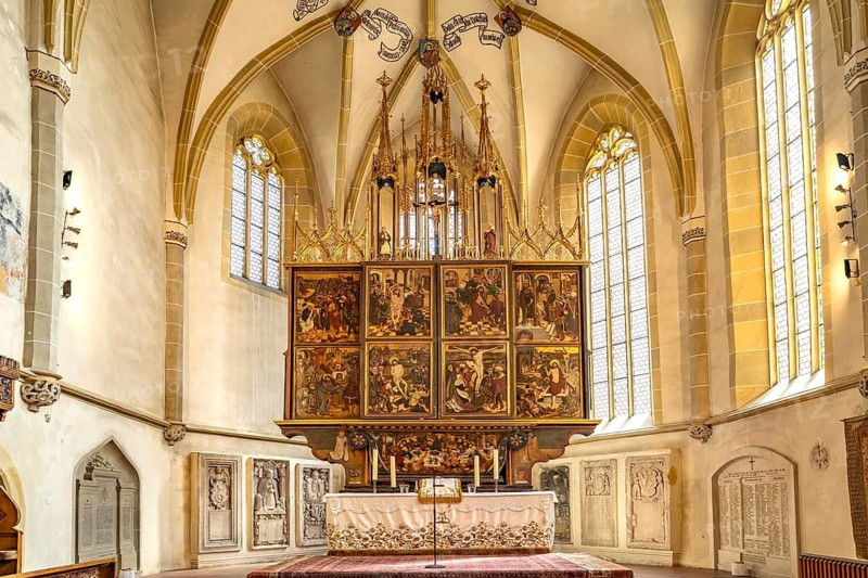 The late Gothic winged altar of St. Margaret's Church in Medias or Mediasch, Transylvania, Romania