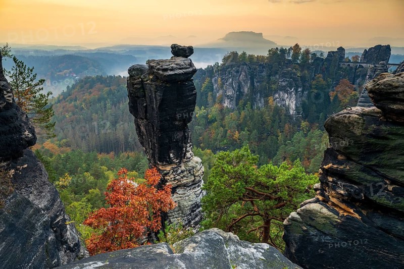 View of Little Goose with Rocks in Saxon Switzerland National Park, Lohmen, Saxony, Germany