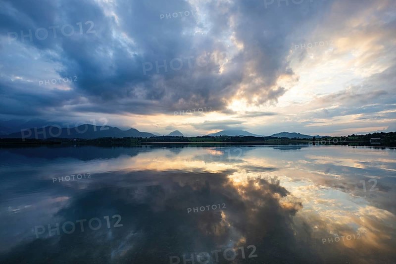 After sunset, Hopfensee, Hopfen am See, near Füssen, Ostallgäu, Allgäu, Bavaria, Germany
