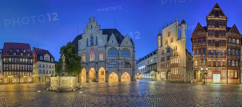 Market square illuminates panorama of Hildesheim Germany