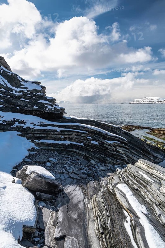 Rocky coast, Söröya, Barents Sea, Finnmark, Norway, May 2019