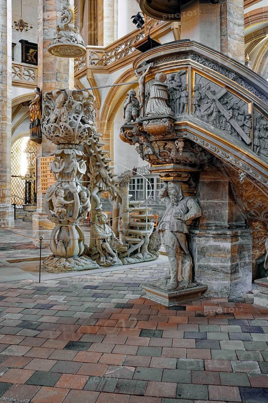 Tulip pulpit and miner's pulpit, Freiberger Dom St. Marien, religious building, interior, Silberweg interior, ore mining, silver mining, Margrave Otto der Reiche, Wettiner, Freiberg, Saxony, Germany