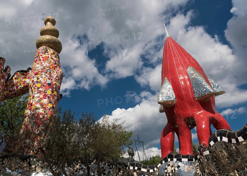 Red Fantasy Rocket, Giardino dei Tarocchi or Garden of Tarot, by Niki de Saint Phalle and Jean Tinguely, near Capalbio, Grosseto Province, Tuscany, Italy