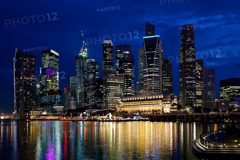 Singapore skyline at night, Asia, Malaysia, Singapore