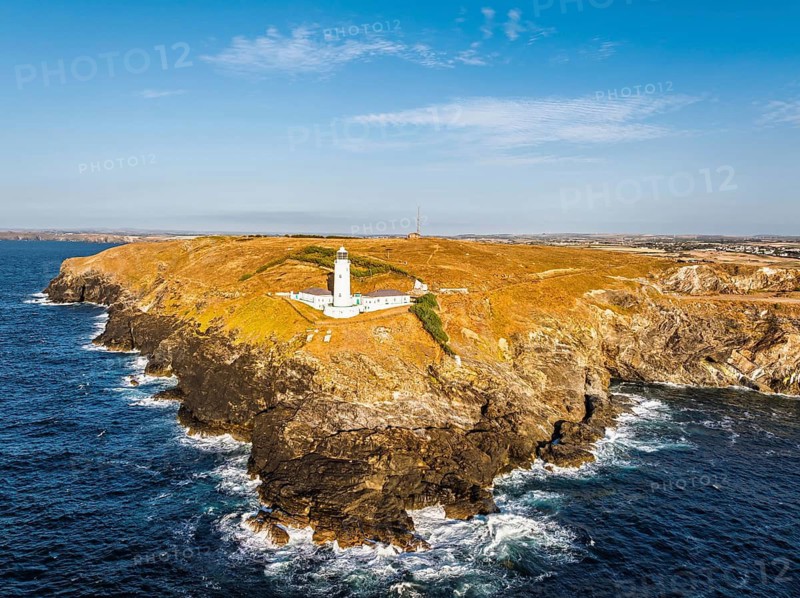 Trevose Head Lighthouse from a drone, Padstow, Cornwall, England, United Kingdom