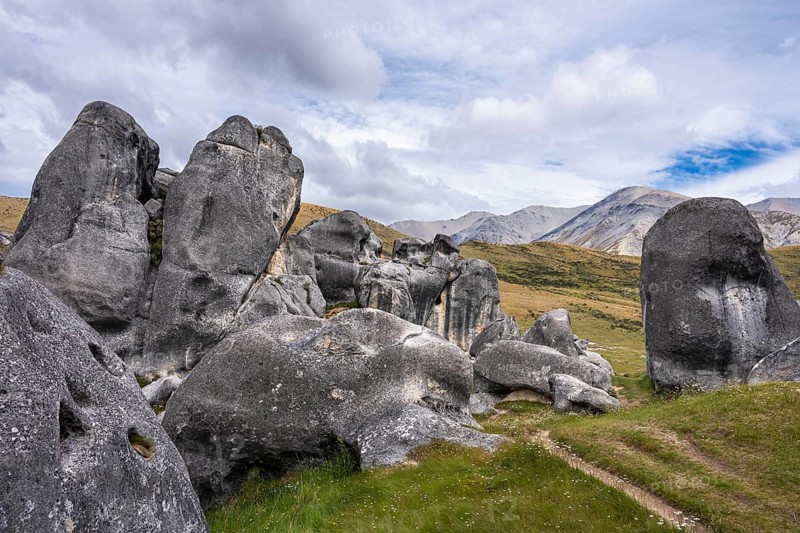 Limestone cliffs on Castle Hill (Kura Tawhiti) . Castle Hill, Canterbury South Island, New Zealand