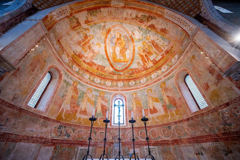 Maxentische crypt with colorful frescoes, Cripta degli Affreschi, Basilica di Santa Maria Assunta, Basilica of Aquileia, UNESCO World Heritage Site, Aquileia, Friuli, Italy