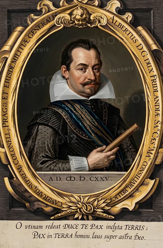 Portrait of Albert von Wallenstein, Thirty Years' War, Catholic League, historical illustration, digitally edited