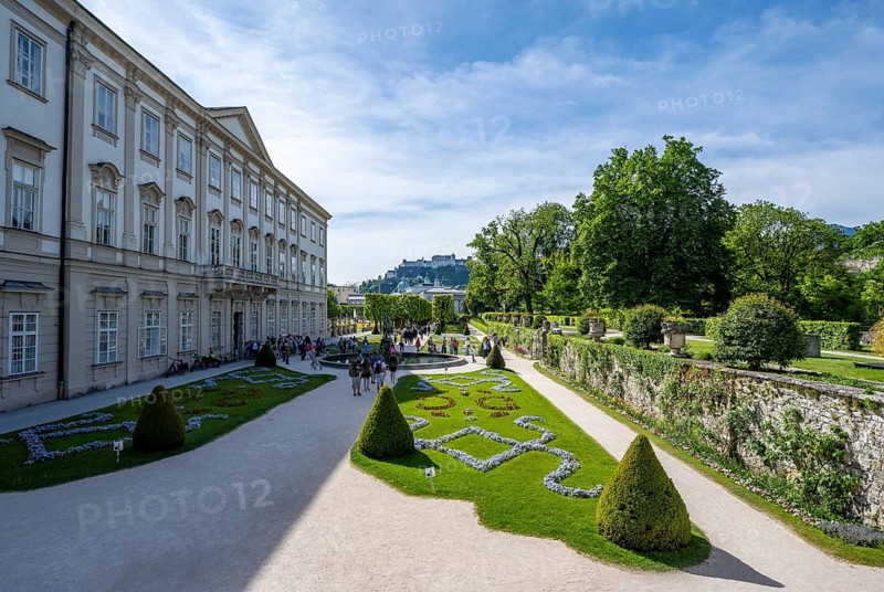 Mirabelle Garden with Pegasus Fountain and Mirabell Palace, near Hohensalzburg Fortress, Salzburg, Austria