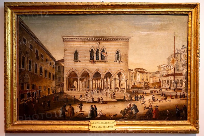 Painting depicting the main square of Udine with the Loggia del Lionello at the end of the 18th century, Galleria d'Arte Antica, Castello di Udine, Udine, Friuli-Venezia Giulia, Italy