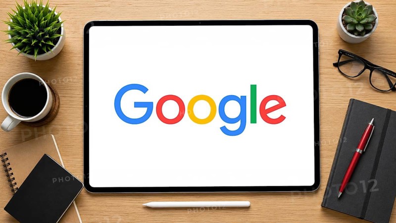 In this photo illustration, an iPad displays the Google logo on a minimalist wooden office desk, in Delhi, India on 14 August 2026