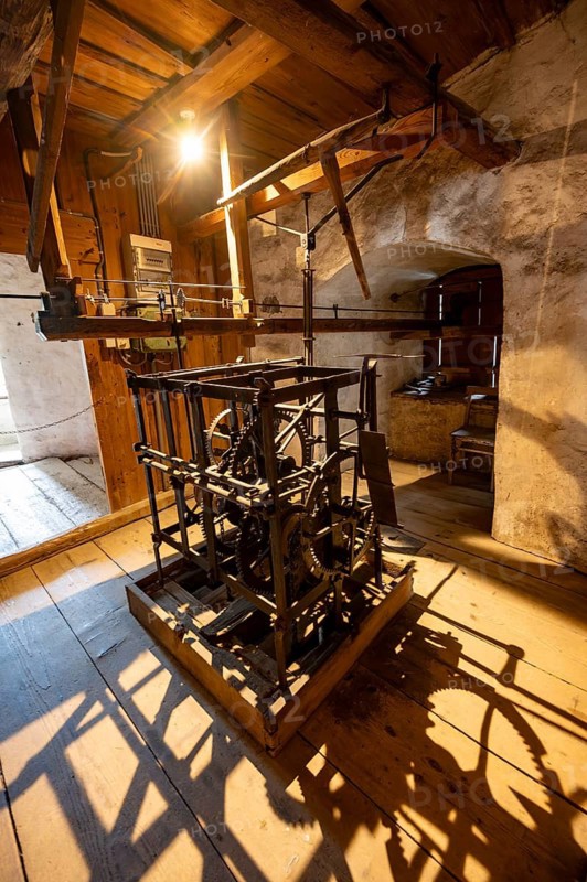 Historic clock in the clock tower, Hohenwerfen Fortress, Werfen, Pongau, Salzburg state, Austria