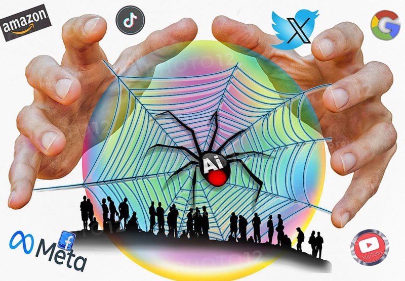 Icon photo, people in the spider web of AI, ChatGBT, OpenAI, chatbot, questionable and dangerous artificial intelligence, IT system, computer science, industry, IT technology, computer system, software, Microsoft, silicon brain, thinking machine, creativity, new wonder of the world, Einstein replacement, problem intelligence, AI research, voice robot, algorithm, AI threat, AI tools, AI tools, Internet of Things