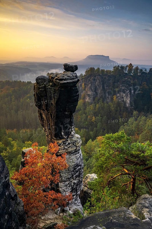 View of Little Goose with Rocks in Saxon Switzerland National Park, Lohmen, Saxony, Germany