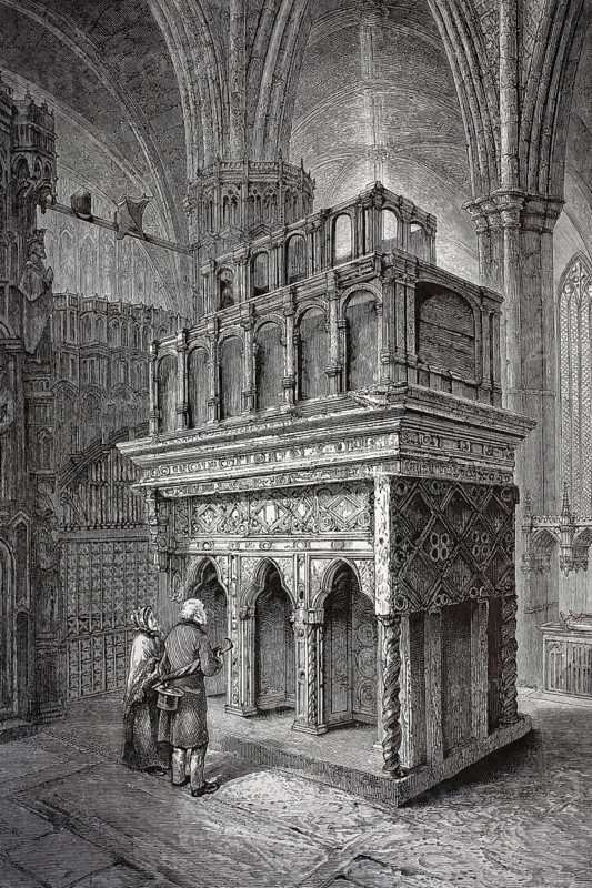 The tomb of Edward the Confessor in Westminster Abbey, Westminster Abbey, England, illustration, reproduction from a 19th century model. Authentic, file restored for optimal use, exact date of submission unknown, historical