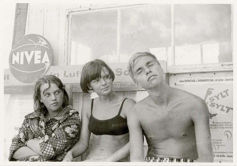 Swimwear, bathing, teenager, young man, girl, Nivea advertisement, outdoor pool, youth, around 1960