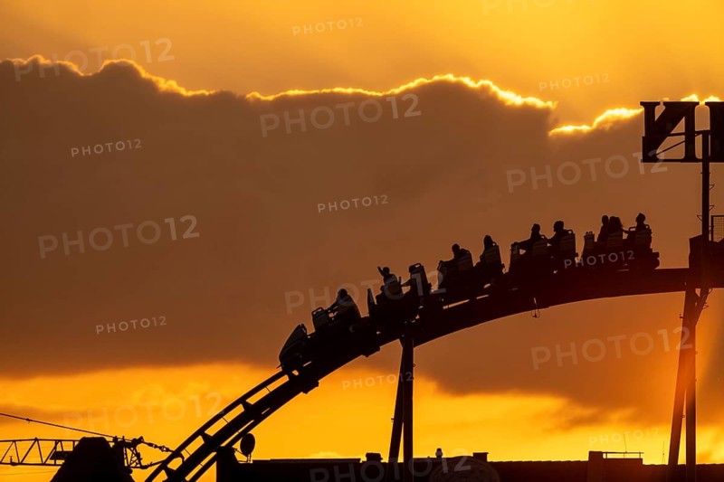Rollercoaster, Alpina Bahn, at the Rheinkirmes in the Rheinwiesen in Düsseldorf-Oberkassel, North Rhine-Westphalia, Germany