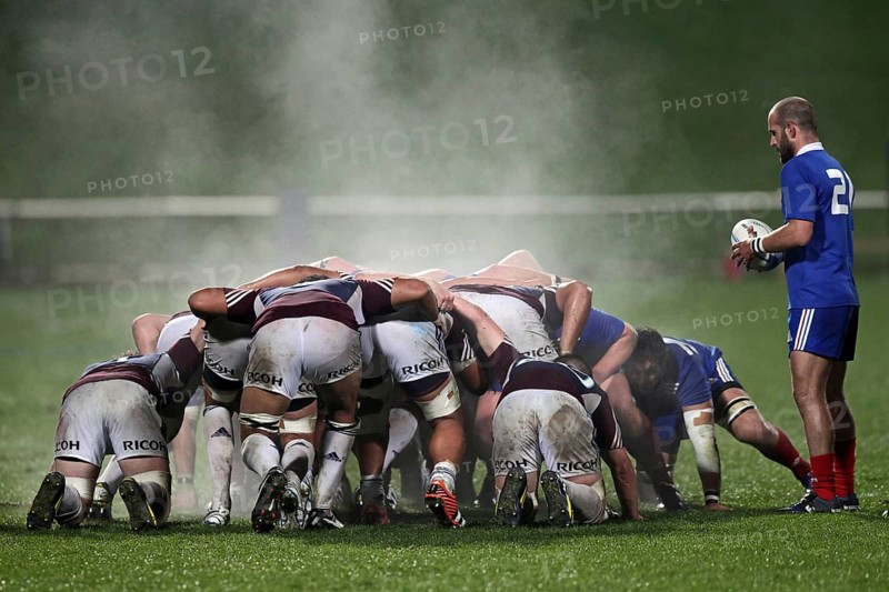 Frederic Michalak of France as scrum forms in the Blues v France rugby match, North Harbour Stadium, Auckland, New Zealand