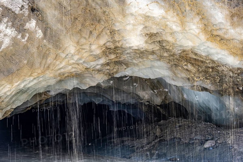 Meltwater at a glacier cave, underground glacier stream, Castner Glacier, Delta Range, Alaska Range, Richardson Highway, Alaska, USA