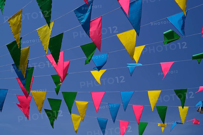Colorful pennants, flags, sky, blue, Falmouth, Cornwall, England, Great Britain, Great Britain