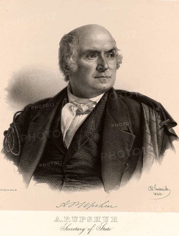 Abel Parker Upshur (born 17 June 1790 in Northampton County, Virginia, died 28 February 1844 on the steamship USS Princeton on the Potomac River, Maryland) was an American lawyer, politician (Whig Party) and Secretary of State, an authentic, digitally restored reproduction of a 19th-century original, exact date of the image unknown, historical