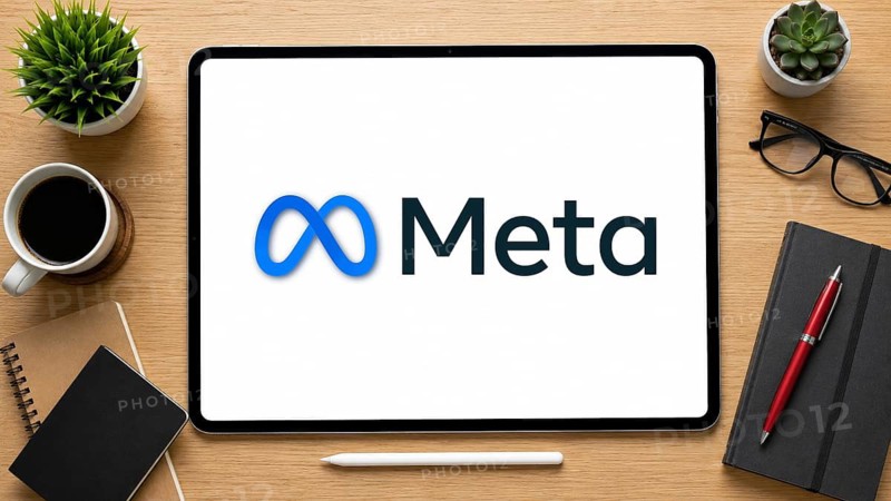 In this photo illustration, an iPad displays the Meta logo on a minimalist wooden office desk, in Delhi, India on 14 August 2026