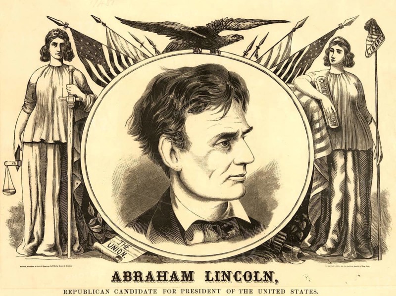 Abraham Lincoln as a young man without a beard (born 12 February 1809 near Hodgenville, died 15 April 1865 in Washington, D.C.) served as the 16th President of the United States of America from 1861 to 1865. First elected in 1860, he was re-elected in 1864 for a second term. He was the first president from the Republican Party and the first to be assassinated, an authentic, digitally restored reproduction of a 19th-century original, exact date of the depiction unknown, historical