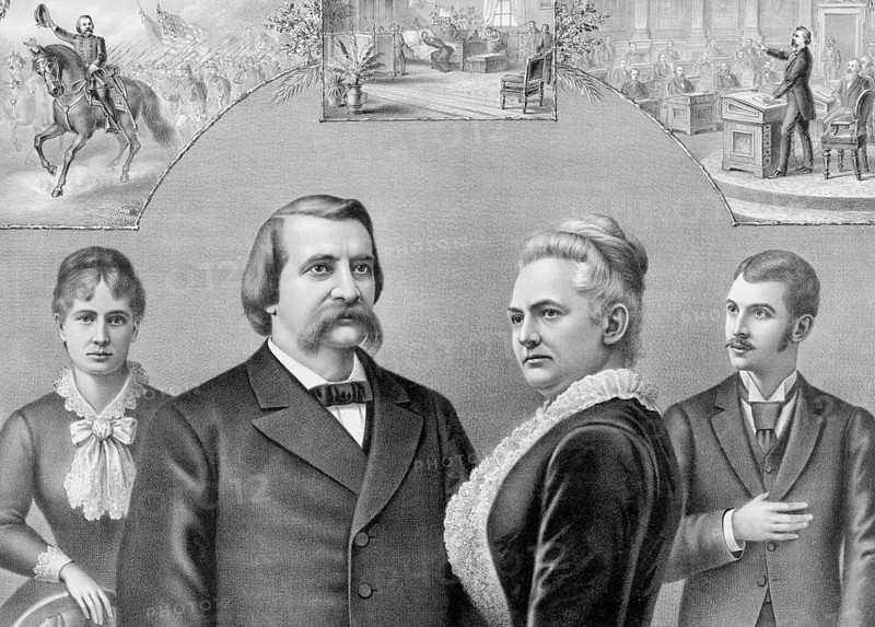 General John Alexander Logan (1826–1886), a well-known US general of the American Civil War and politician, along with his woman Mary Cunningham Logan and family members, American history, authentic, digitally restored high-resolution reproduction of a 19th-century original, exact date of the image unknown, historical