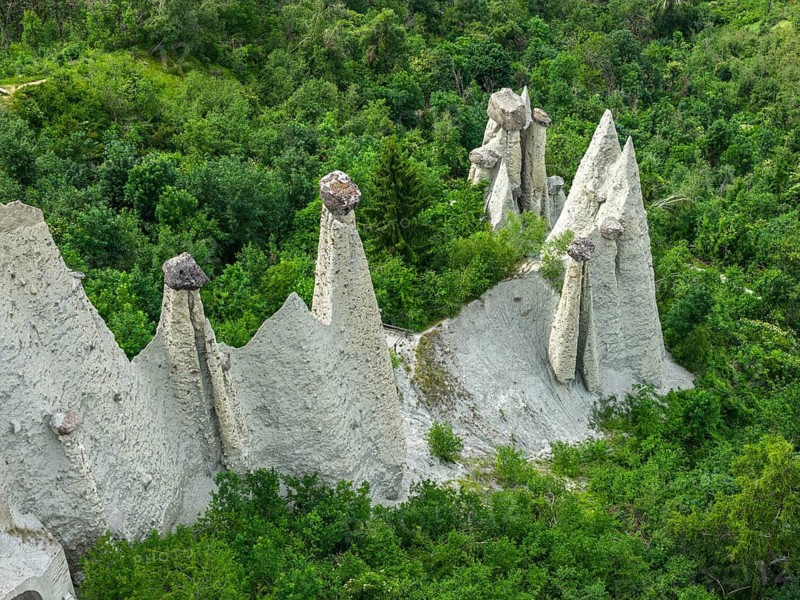 Aerial view of Pyramides d'Euseigne, Valais, Switzerland
