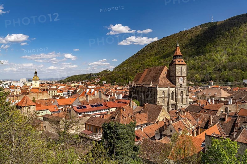 Old Town and Black Church seen from above, Brasov or Kronstadt, Transylvania, Romania