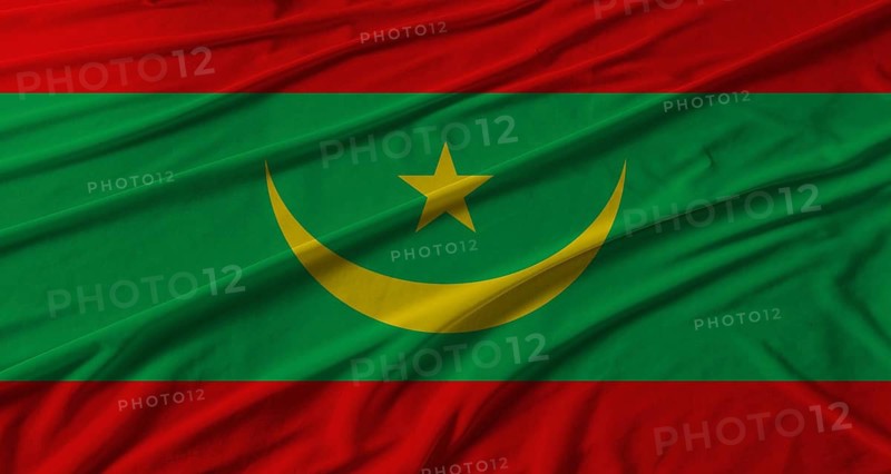 Mauritania flag waving. Flag of Mauritania with cloth texture