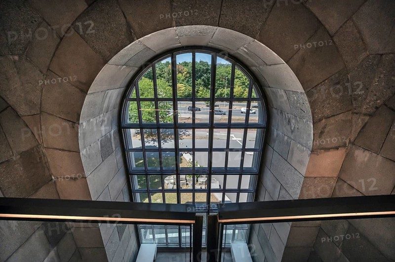 Large window of the unfinished Congress Hall with a view to the outside, Museum Documentation Center, Reichsparteitagsgelände Documentation Center, Bayernstr. 110, Nuremberg, Middle Franconia, Bavaria, Germany