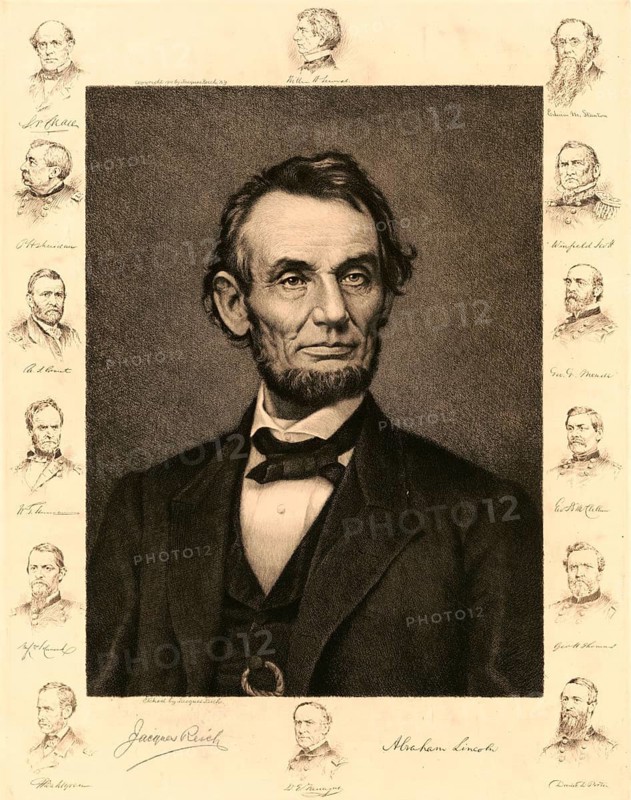 Abraham Lincoln (born 12 February 1809 near Hodgenville, died 15 April 1865 in Washington, D.C.) served as the 16th President of the United States of America from 1861 to 1865. First elected in 1860, he was re-elected in 1864 for a second term. He was the first President from the Republican Party and the first to be assassinated, an authentic, digitally restored reproduction of a 19th-century original, exact date of the image unknown, historical