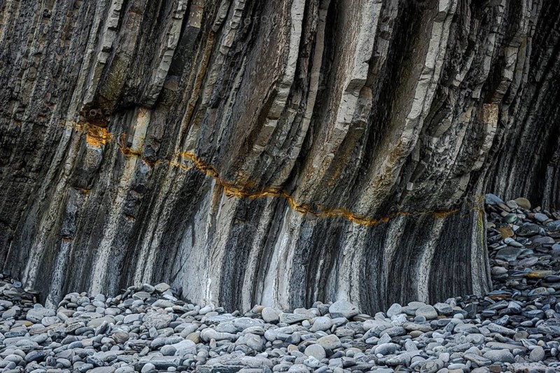 Geological formation of sandstone and limestone layers, Flysch on Itzurun Beach in Zumaia, Spain