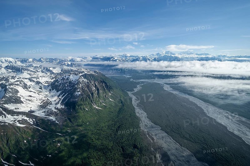 Mt Foraker and Mt Denali or Mount McKinley, aerial view, Alaska Range, Denali National Park, Alaska, USA