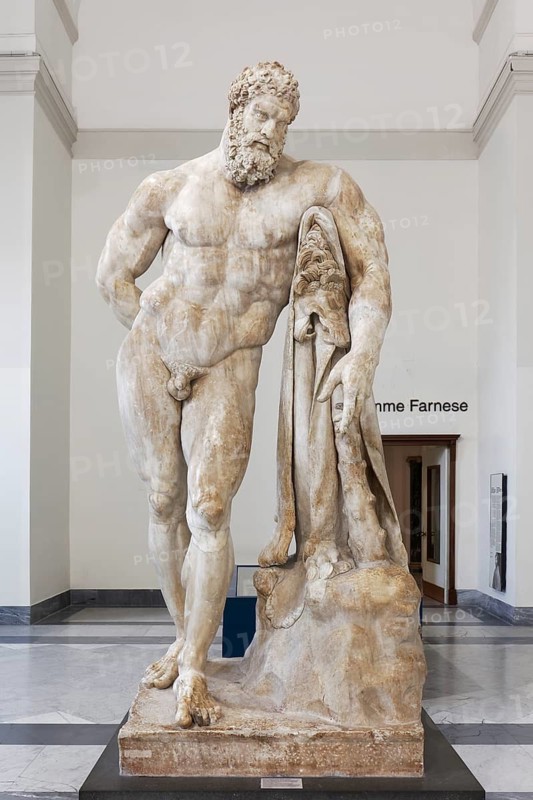 Hercules Farnese, monumental marble statue by sculptor Gykon, Farnese Collection, National Archaeological Museum of Naples, Naples, Campania region, Italy