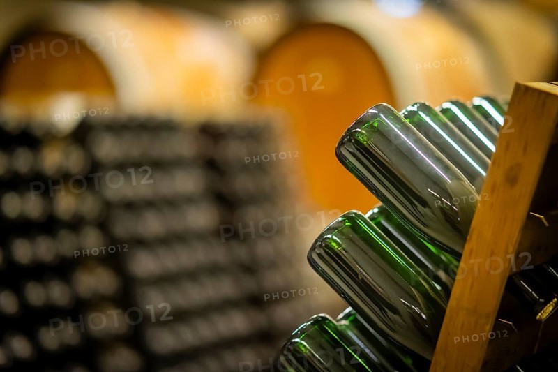 Bottle fermentation in the wine cellar of Weingut Schloss Wackerbarth, Radebeul, Saxony, Germany
